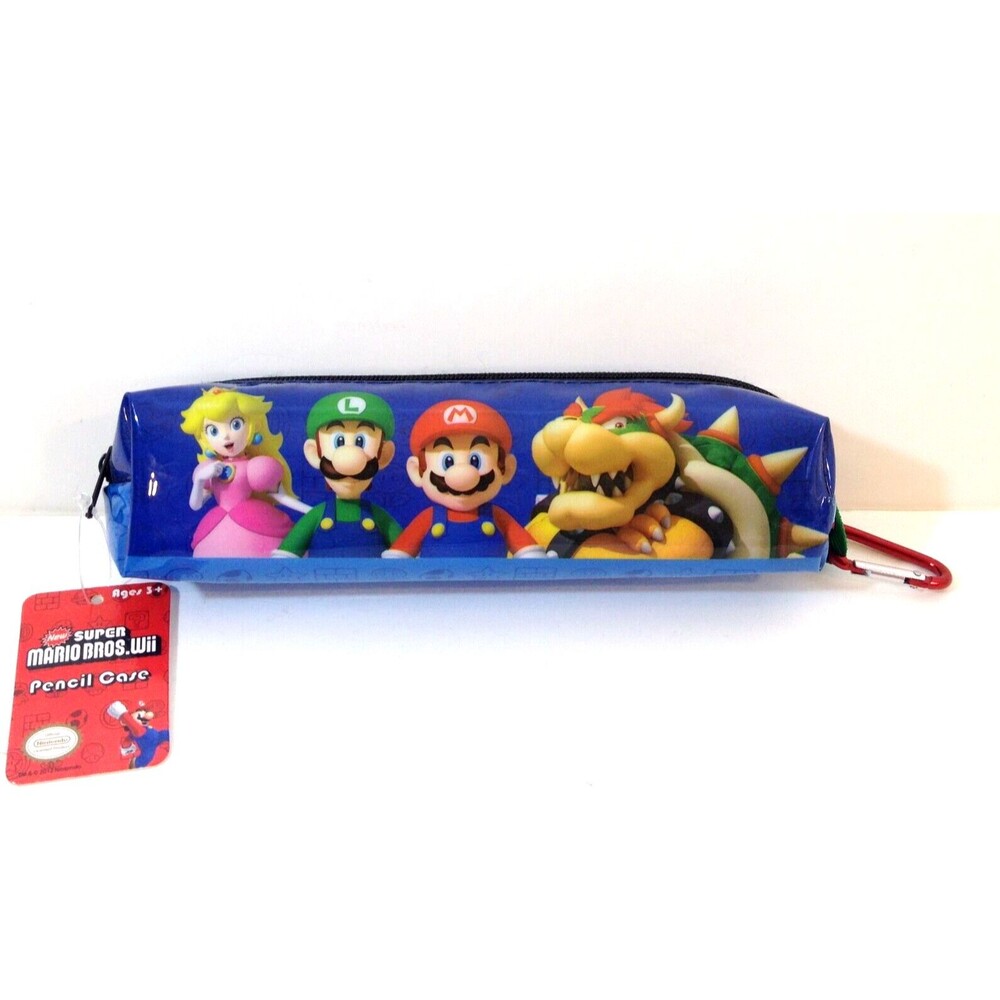 Nintendo Super Mario Bros. Wii Collectible Blue Zipper Pencil Pen Case